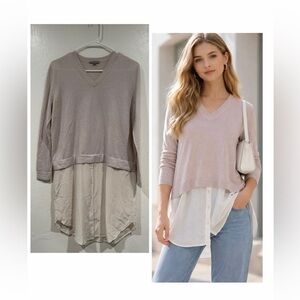 COS Layered V-Neck with Shirt Hem Wool & Silk Blend Sweater size XS
